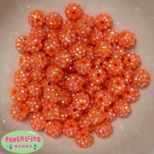 12mm Orange Resin Rhinestone Bubblegum Beads Lot 40 pc.chunky gumball