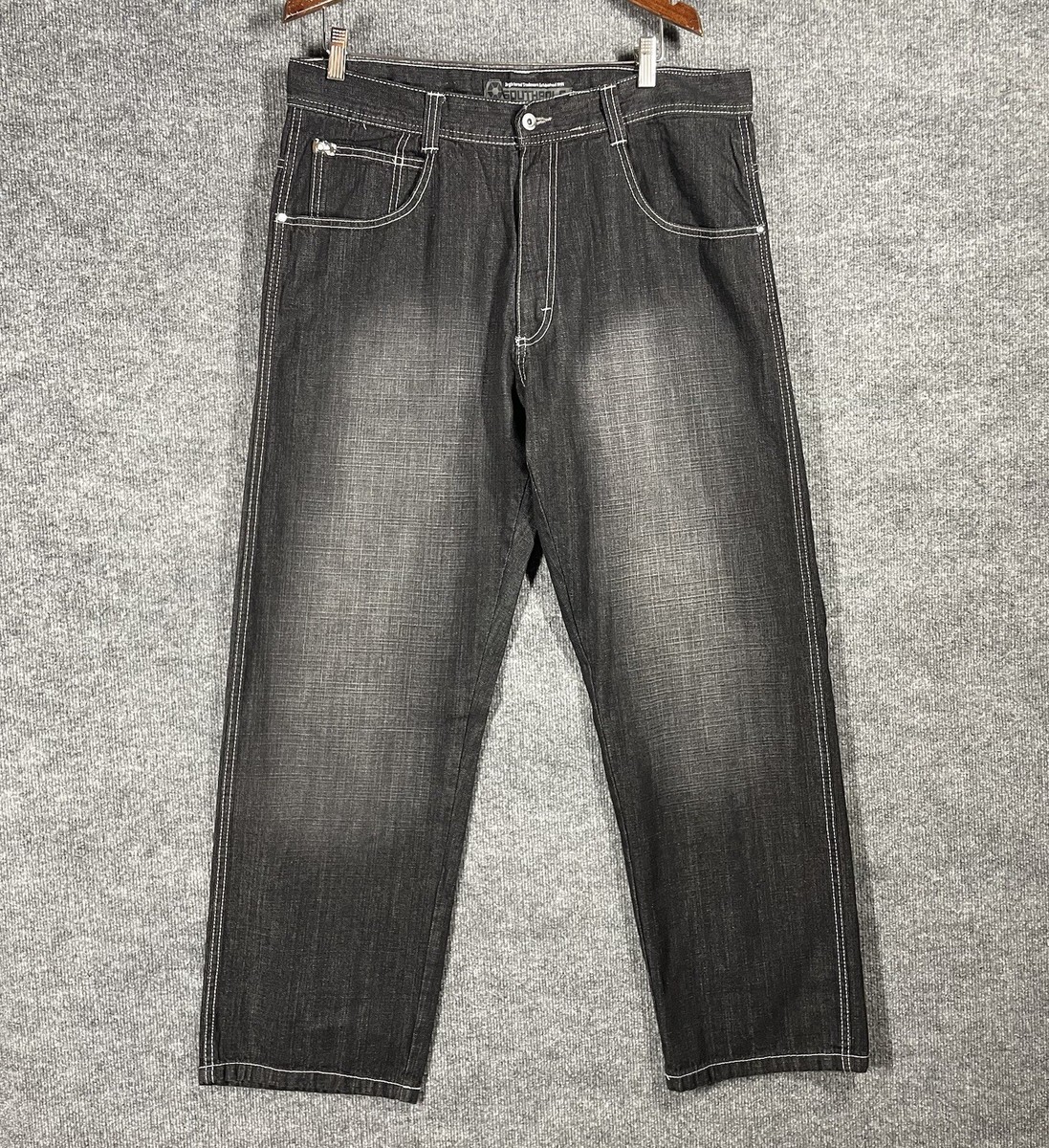 Y2K Southpole 4180 Jeans Mens 42 Faded Black Baggy Wide Hip Hop