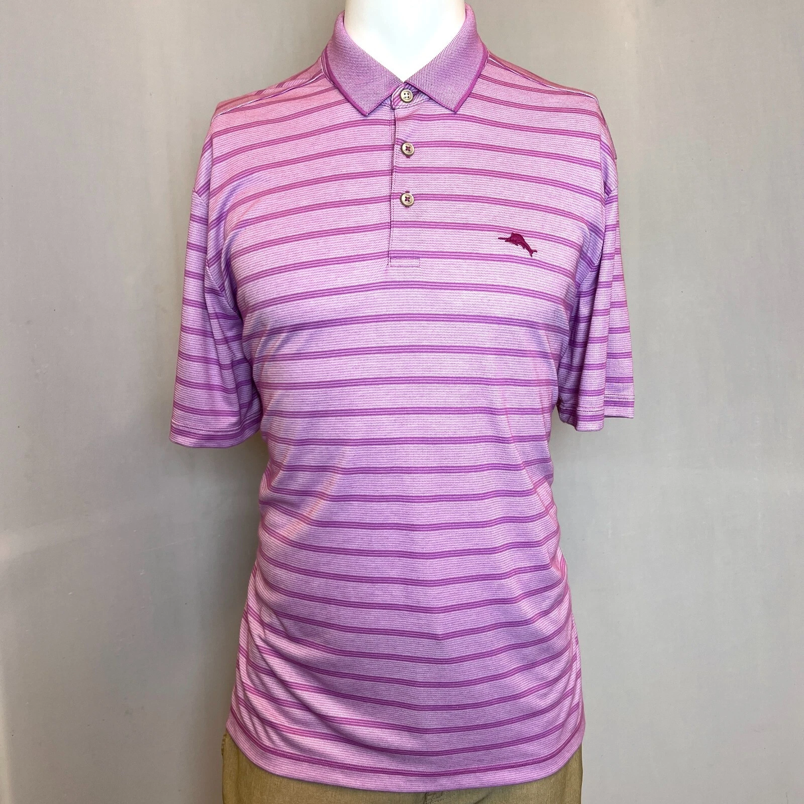 Tommy Bahama Shirt Mens Large Extra Large 2XL Purple Polo Short Sleeve Striped