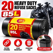 EXTRA STRONG HEAVY DUTY BLACK BIN LINERS. RUBBISH BAGS WASTE REFUSE SACKS. 180G