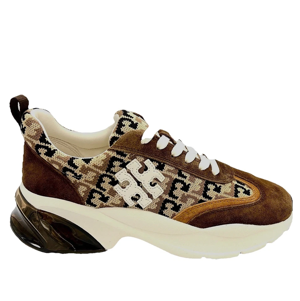 Tênis TORY BURCH BOA SORTE TREINADOR LOGOTIPO T MALHA/NOVO CREME/CASTANHA TAMANHO 8.5 NOVO NA CAIXA - Imagem 3 de 4