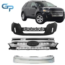 Grilles Assembly + Front Bumper Cover Fascia For Ford Edge Plastic 2011-2014