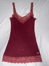 Canotta donna Hollister vintage Y2K rossa con orlo in pizzo taglia XS