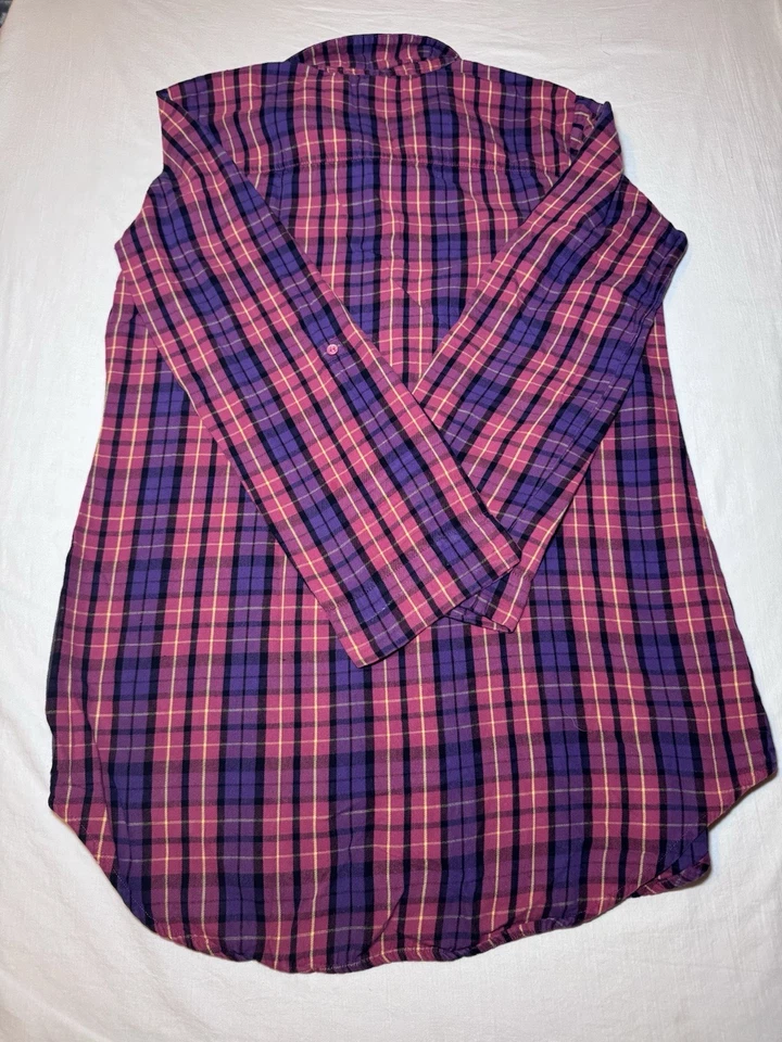Betsey Johnson Intimates Women Purple Pink Plaid Flannel Night Sleep Shirt - Med - Image 4 of 4