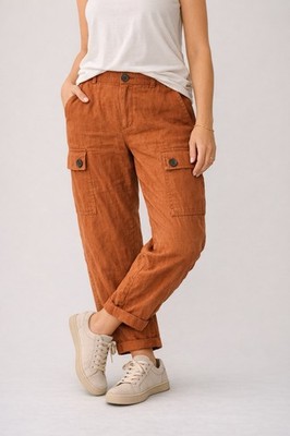Ava & Viv High Rise Linen Cargo Pants Womens Sz X 14W Utility Capri Coastal Boho