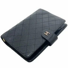 CHANEL Agenda Cover Black Leather CC Logo 6 Ring Binder Planner France