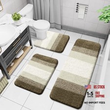 Microfiber U-Shaped Bathroom Rugs Sets 3 Piece, 24x16 47x20 24x20 Coffee,