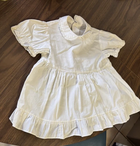 OFF WHITE Abito lungo 17 5" vintage bianco sporco orlo pizzo maniche a sbuffo come da ritrovamento