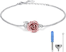 Rose Cremation Urn Bracelet for Ashes 925 Sterling Silver Memorial Keepsake Gift