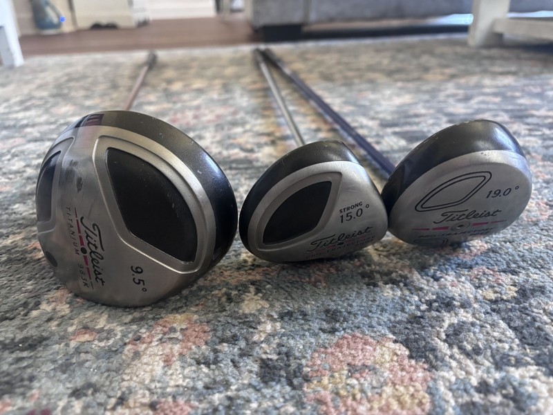 Golf Club Set: Titleist 983K Driver, Titleist Woods, Adams, Cleveland, Dunlop
