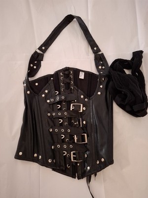 Faux Leather Halter Corset Top & Stockings