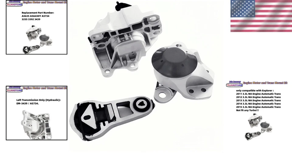 Juego de montaje de motor de 3 piezas para Ford Explorer 2011-2015 3,5 L - Calidad OE Foto 2 de 4