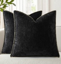 decorUhome Chenille Soft Throw Pillow Covers 22x22 Set of 2, Farmhouse Velvet Ne