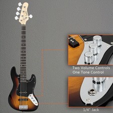 Glarry Gjazz Electric 5 String Bass Guitar Sunset 20 Fret With Carry Bag