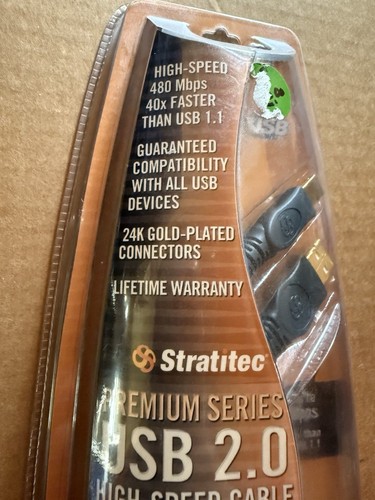 STRATITEC Premium USB 2.0 High-Speed Cable A to B 24K Gold Connectors NEW - Picture 2 of 6