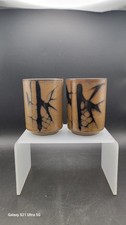 Vontage Studio Pottery Yunomi Tea Cups Set Of 2 Brown Black Japanese Style