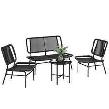Outsunny Set Mobili da Giardino con Tavolino, 4 Pezzi, Nero