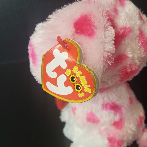 Peluche Ty Beanie Boos 2023 RORY el Día de San Valentín Perro Rosa Manchado 6" - Imagen 4 de 10