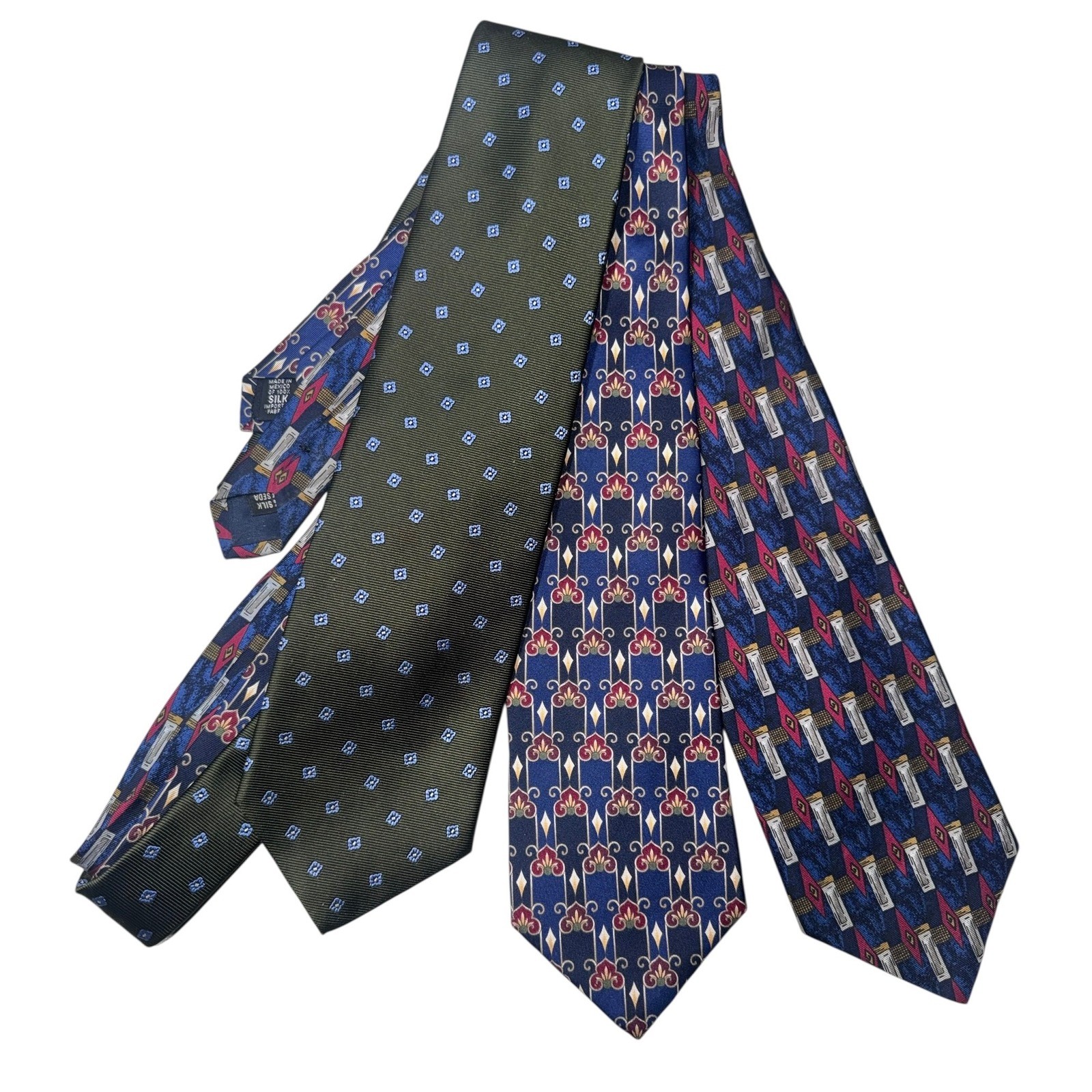 Mens 100% Silk Ties Brooks Brothers Bill Blass Stafford Geometric Medallion 3pc