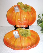 Rachel Ashwell Orange Pumpkin Melamine Deep Dinner Plate Bowls 10" Set of 4 New