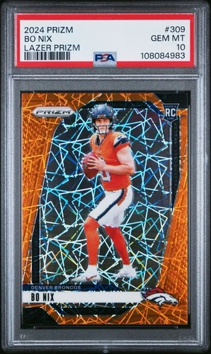 2024 Panini Prizm #309 Bo Nix Rookie RC Lazer Prizm PSA 10 GEM MINT