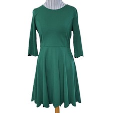 Lulus Green Ponte Skater Dress Large Fit & Flare Scalloped Hem & Sleeves Holiday