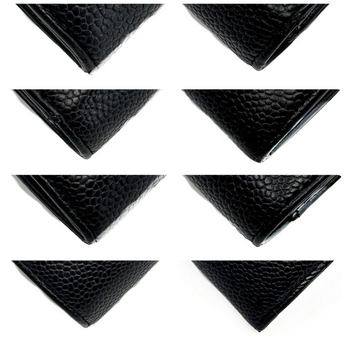 CHANEL Coco Mark Caviar skin Flap Long Wallet Purse Black Authentic - Picture 11 of 13