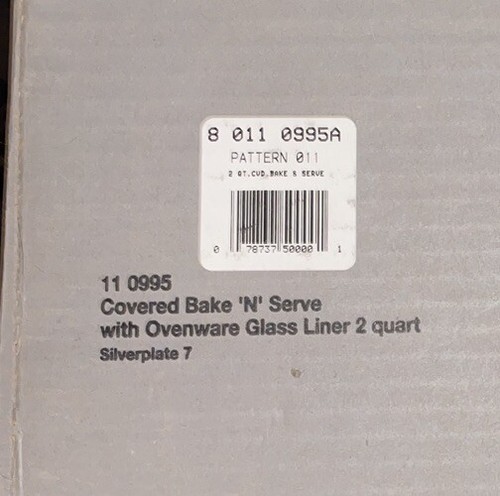 New Oneida Silverplate Covered Bake N Serve with 2 Qt. Ovenware Glass Liner NIB - Picture 3 of 4