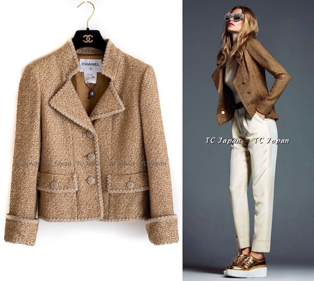 $8250 CHANEL 13C Gold Beige Lesage Tweed Runway Jacket Blazer Suit 38 40  US6 8