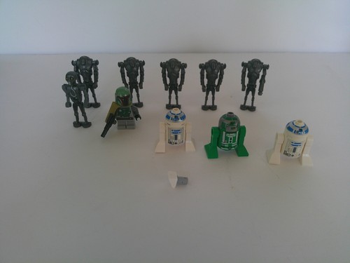 Vintage Star Wars 10 LEGO Mini Figures R2D2, Boba Fett, Battle Droid Blaster Arm