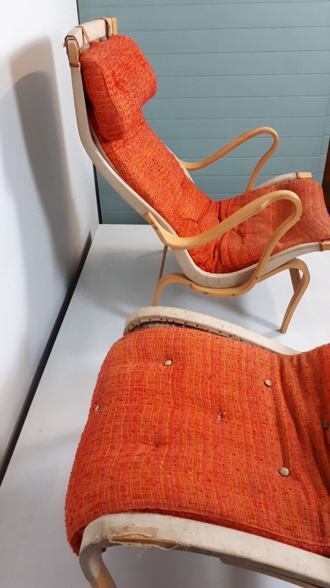 Bruno Mathsson Pernilla chair and ottoman, mid-century, designer