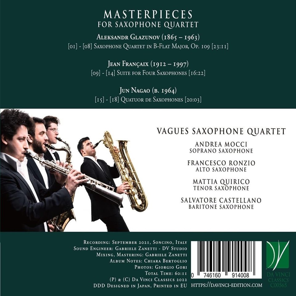 Vagues Saxophone Quartet Masterpieces For Saxophone Quartet (CD) (UK