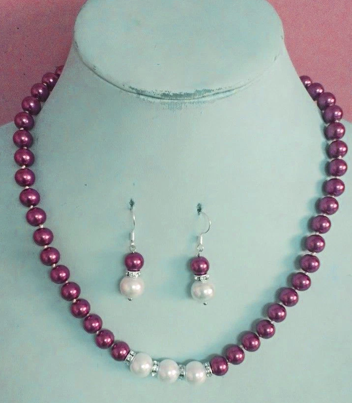 Collar Largo 14-24" 8-10mm Mar del Sur Concha Perla Redonda Cuentas + Juego de Pendientes AAA Foto 4 de 4