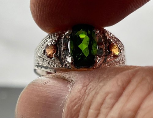 1.755 CT CHROME DIOPSIDE +ORANGE SAPPHIRE .925 STERLING SILVER MENS RING SZ 8.25 - Picture 8 of 10