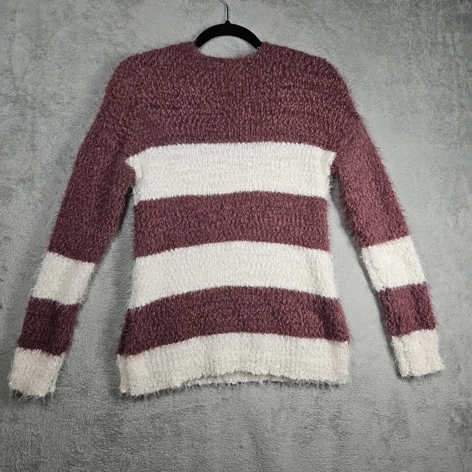 Suéter SO Para Mujer Elegante Malva Marfil Rayas Pestañas Suaves Difuso De Gran Tamaño Talla S Foto 2 de 4