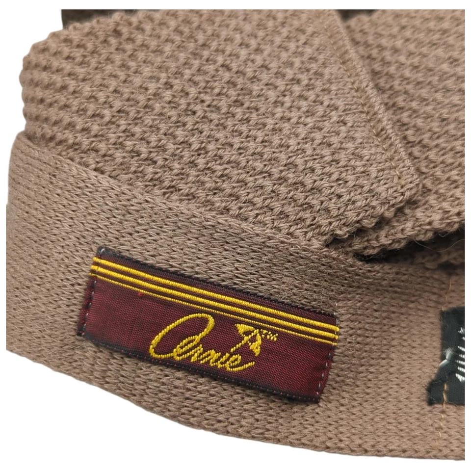 Hand Knit Ties Virgin Wool Brown Square End Narrow Skinny Arnie Vintage Preppy - Image 4 of 4