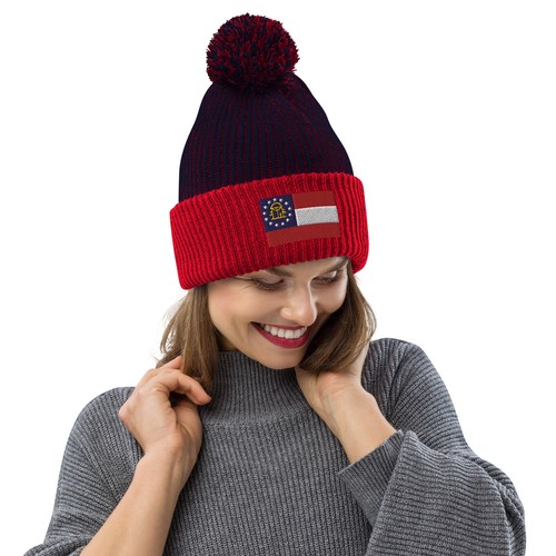 Pom-Pom Beanie Georgia State Flag Embroidered - Picture 6 of 9
