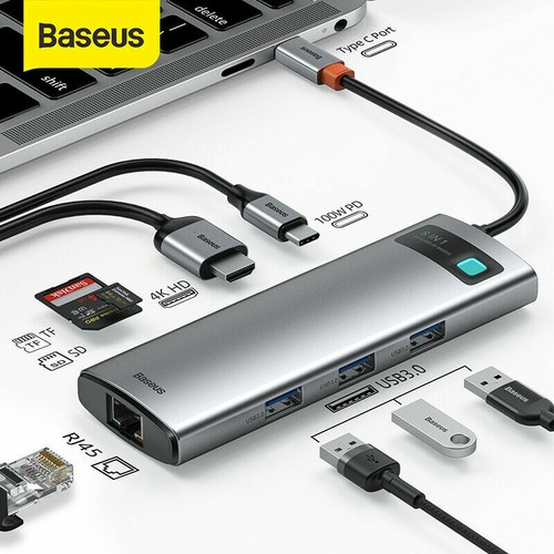 Baseus USB HUB Type-C to HDMI USB 3.0 RJ45 Adapter PD Charger Dock for MacBook - 第 1/24 張圖片