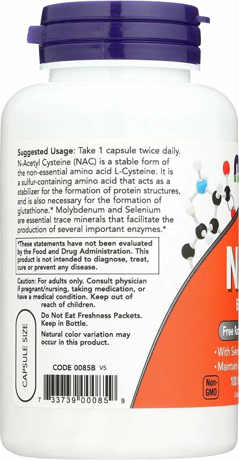 NEW Now Foods Nac Selenium & Molybdenum Supplement 600mg 100 Capsules