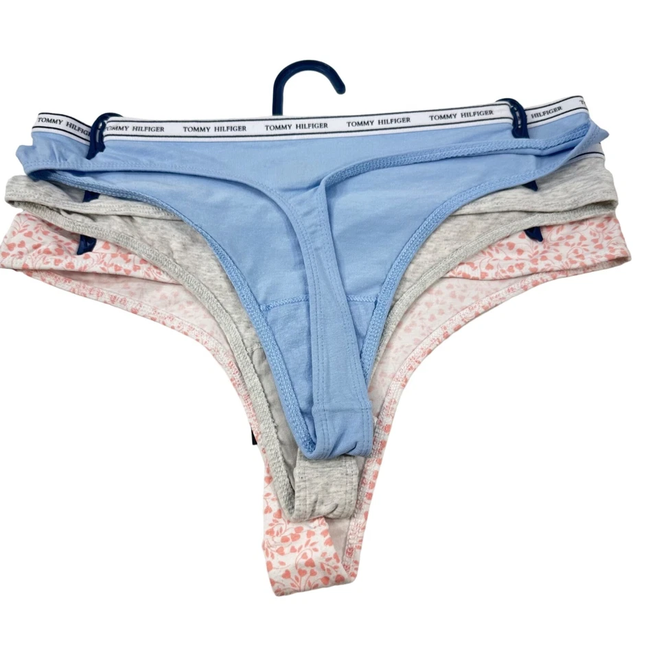 批量 3 件 Tommy Hilfiger 女式大码内裤丁字裤粉色花卉灰色蓝色新品 — 第 2/4 张图片