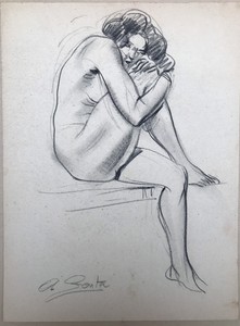 Détails Sur Dessin Original Fusain Nu Féminin Albert Genta P17