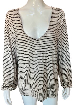 Liverpool Los Angeles Women's BlouseTwist Back Knit Top Black Stripe Size XL NWT