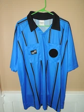 Official Sports Blue/Black Stripe Soccer Referee Jersey Short Sleeve Adult XL