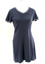 Tommy Hilfiger Navy Logo T-Shirt V-Neck Pullover Cotton Summer Dress Size Small