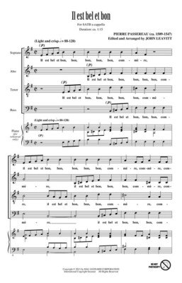 Il Est Bel et Bon SATB a cappella Pierre Passereau