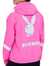 Playboy Pacsun Neon Pink Reflective Apres Ski Bunny Windbreaker Nylon Jacket S