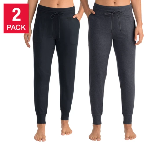 Lole Ladies' Relaxed Fit Lounge Jogger Pants 2-Pack, Black/Gray Large (12)