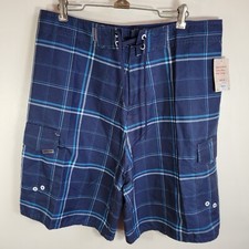 Men's Blue Plaid Swim Trunks Board Shorts Large New with Tags