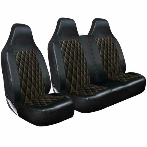 FOR PEUGEOT EXPERT 2007-2016 - ELEGANT BLACK QUILTED LEATHER VAN SEAT COVERS 2+1