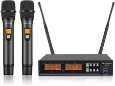 Wireless Microphone System,All Metal Dual Professional UHF Cordless Dynamic Mic